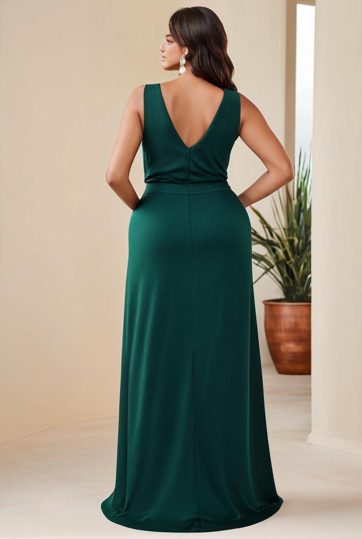 plus size shiny v neck side slit formal evening dress 120991