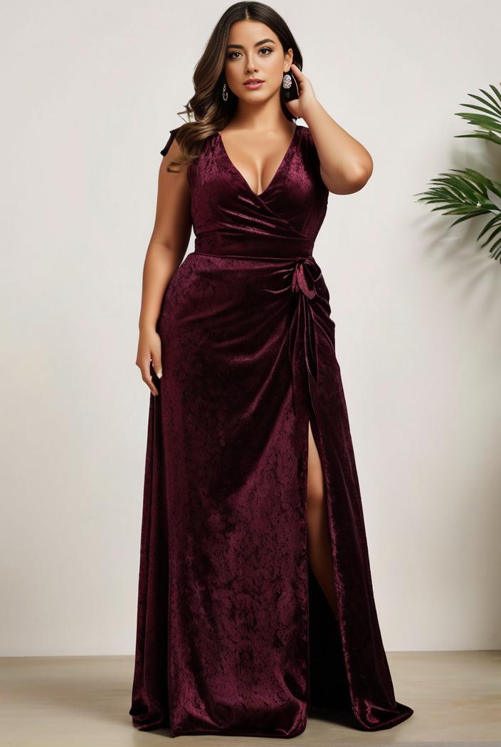 plus size shiny v neck side slit formal evening dress 120994
