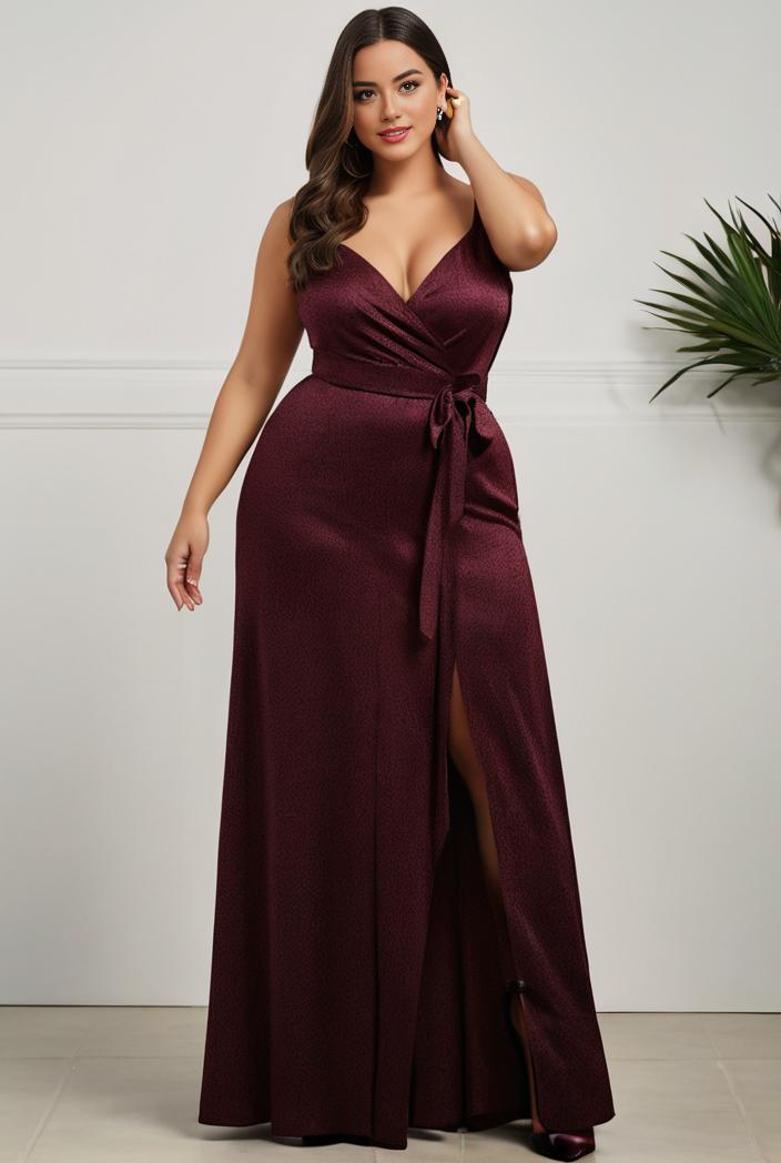 plus size shiny v neck side slit formal evening dress 120995