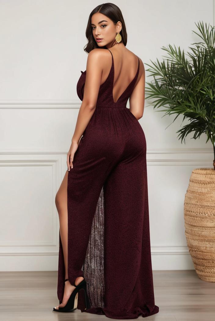 plus size shiny v neck side slit formal evening dress 121004