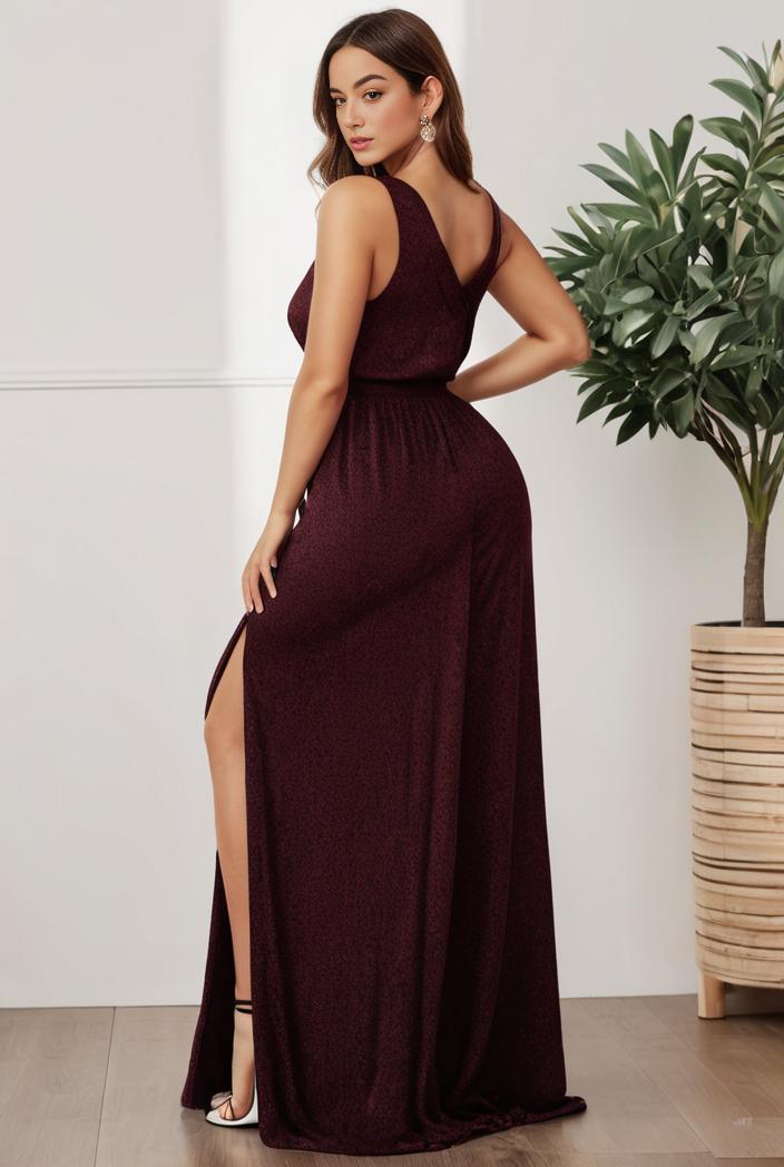 plus size shiny v neck side slit formal evening dress 121008