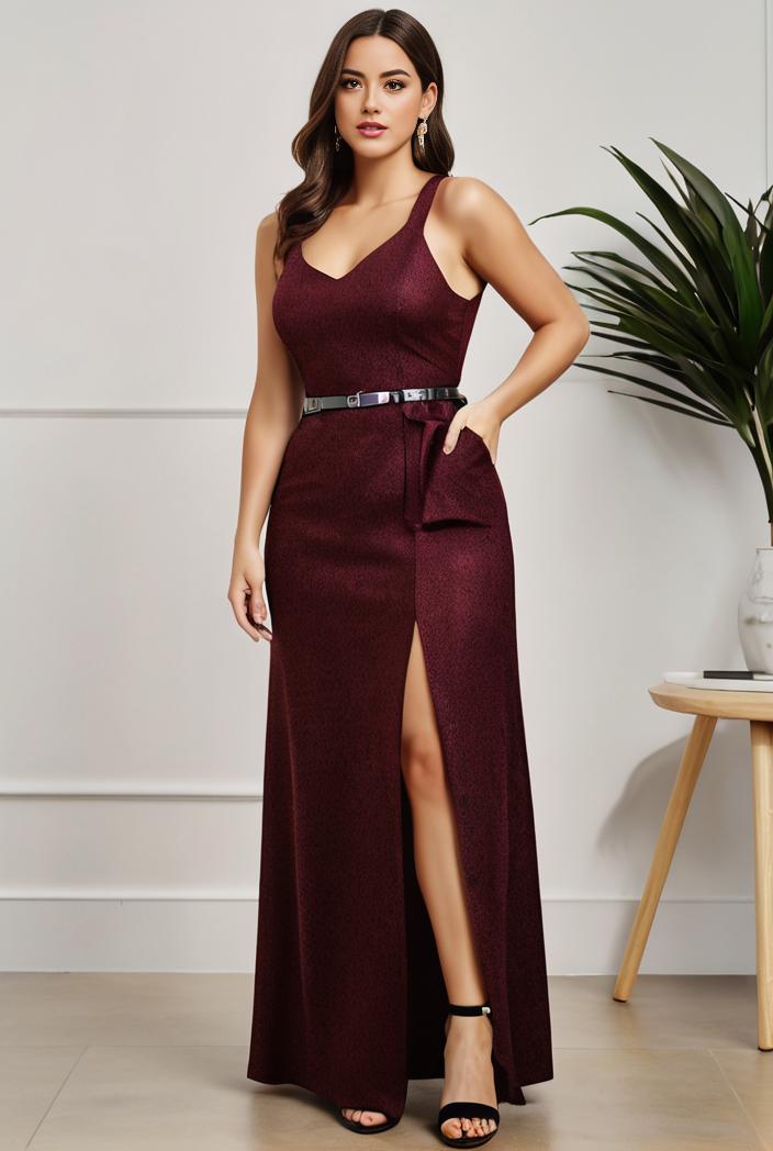 plus size shiny v neck side slit formal evening dress 121019