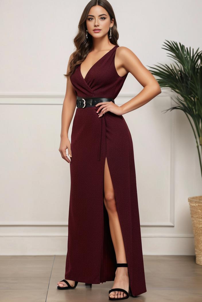plus size shiny v neck side slit formal evening dress 121021