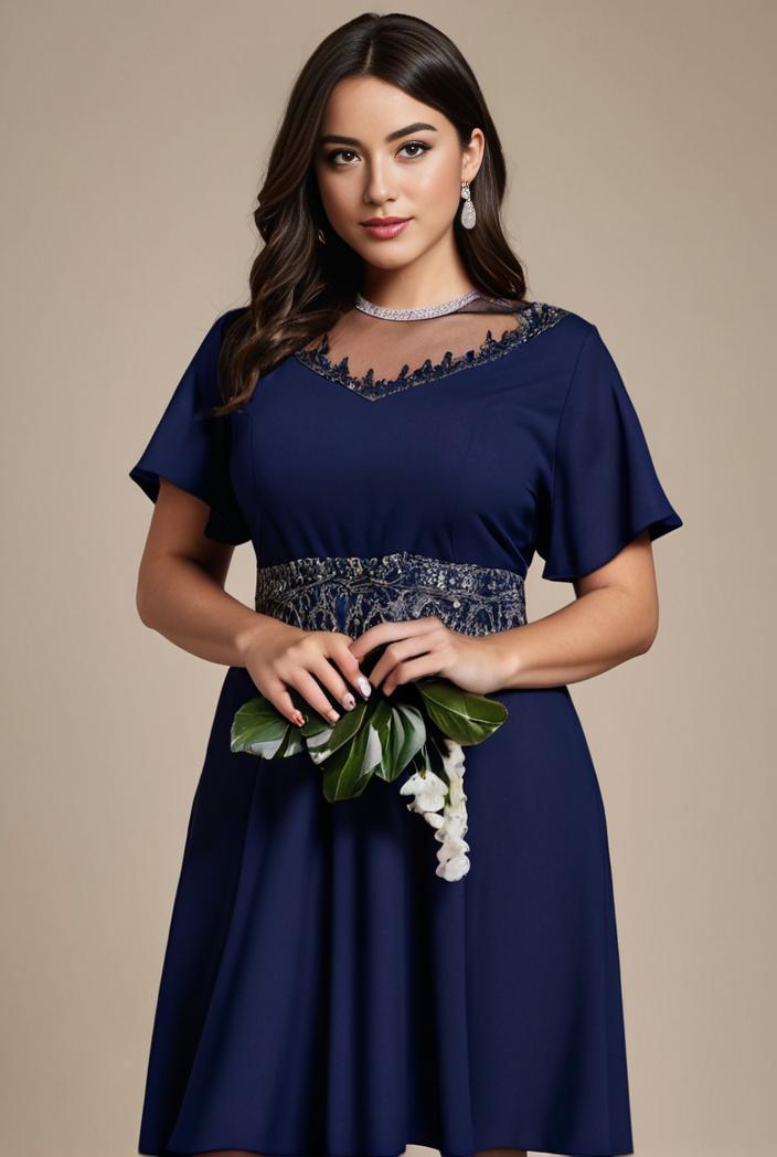 plus size simple chiffon pleated a line round neckline bridesmaid dress 121246