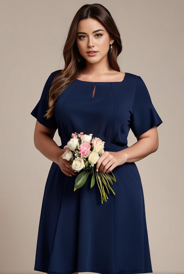 plus size simple chiffon pleated a line round neckline bridesmaid dress 121247