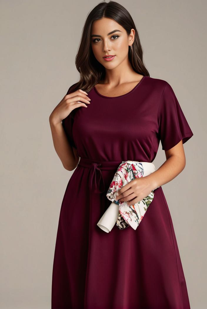 plus size simple chiffon pleated a line round neckline bridesmaid dress 121251