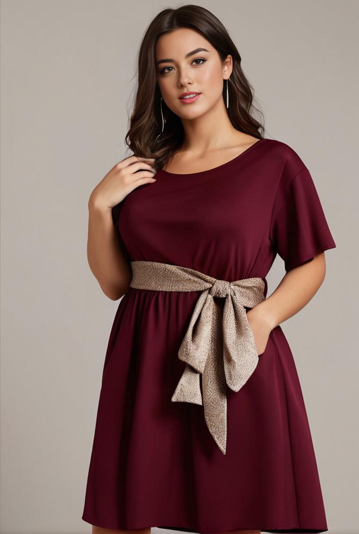 plus size simple chiffon pleated a line round neckline bridesmaid dress 121288