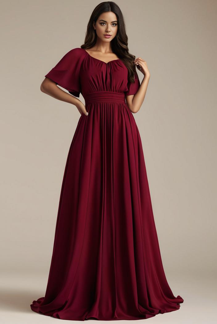 plus size simple chiffon pleated a line round neckline bridesmaid dress 121255