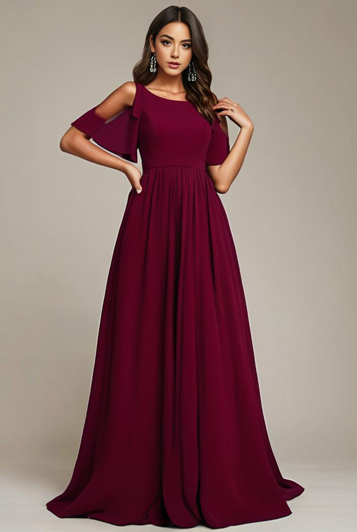plus size simple chiffon pleated a line round neckline bridesmaid dress 121258
