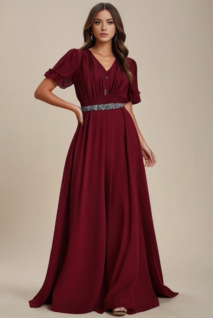 plus size simple chiffon pleated a line round neckline bridesmaid dress 121259
