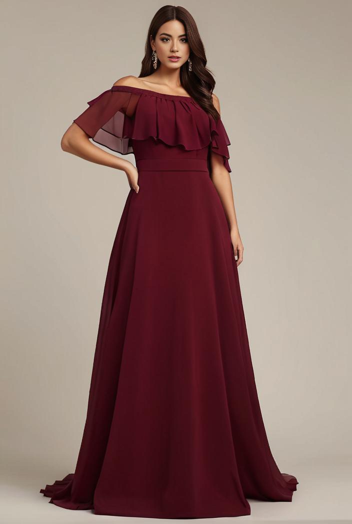 plus size simple chiffon pleated a line round neckline bridesmaid dress 121262