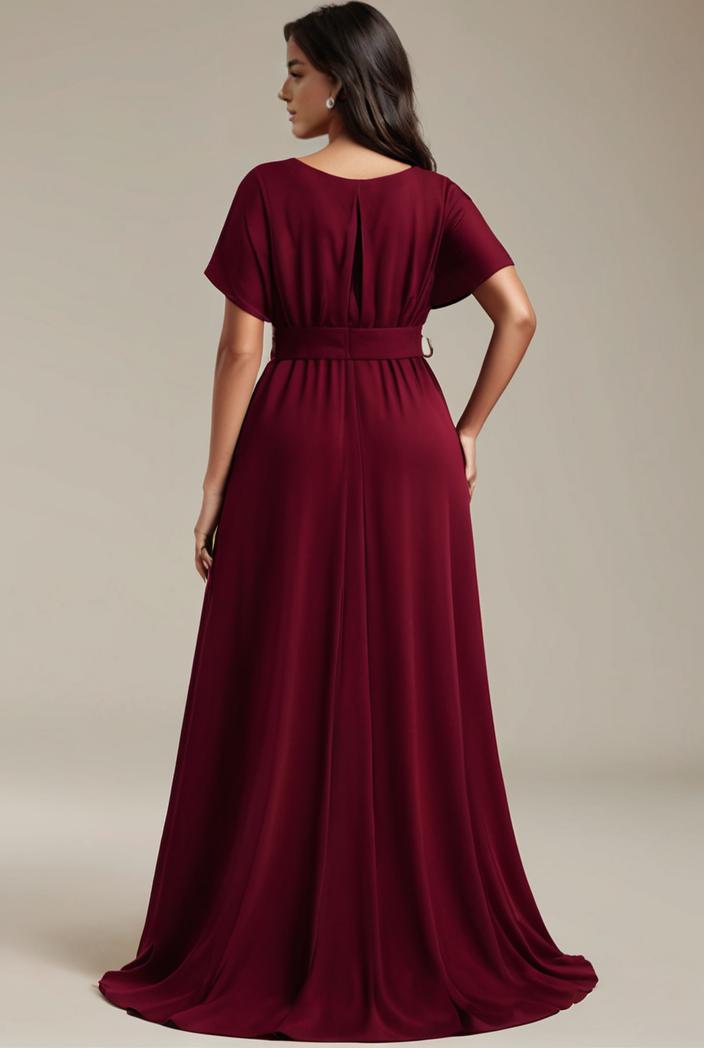 plus size simple chiffon pleated a line round neckline bridesmaid dress 121263