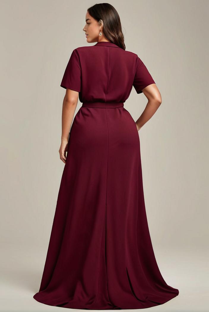 plus size simple chiffon pleated a line round neckline bridesmaid dress 121264