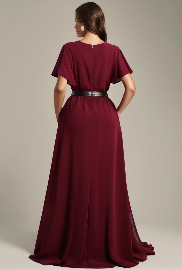 plus size simple chiffon pleated a line round neckline bridesmaid dress 121265