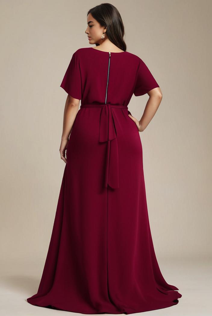 plus size simple chiffon pleated a line round neckline bridesmaid dress 121266