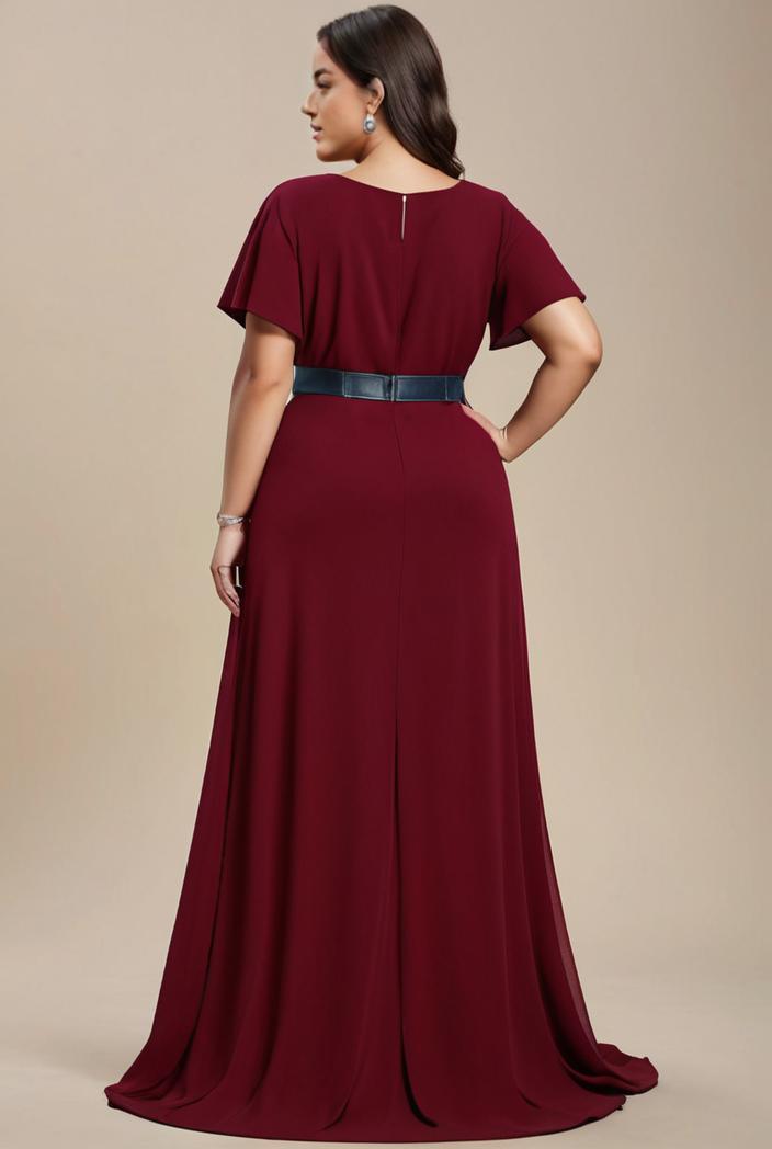 plus size simple chiffon pleated a line round neckline bridesmaid dress 121267