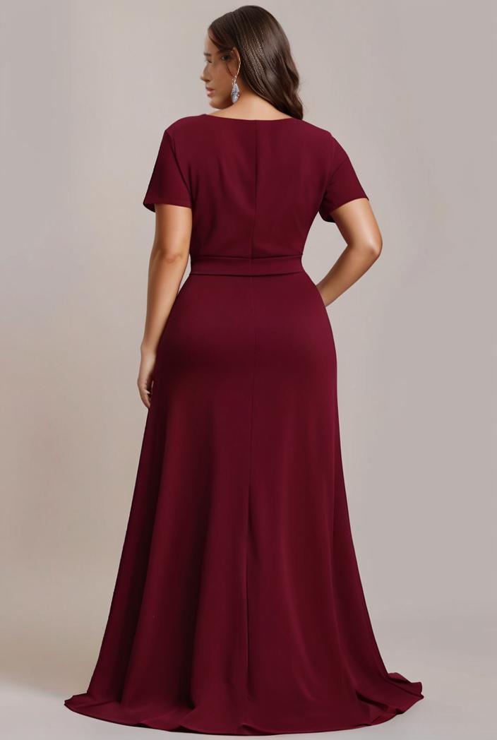 plus size simple chiffon pleated a line round neckline bridesmaid dress 121268