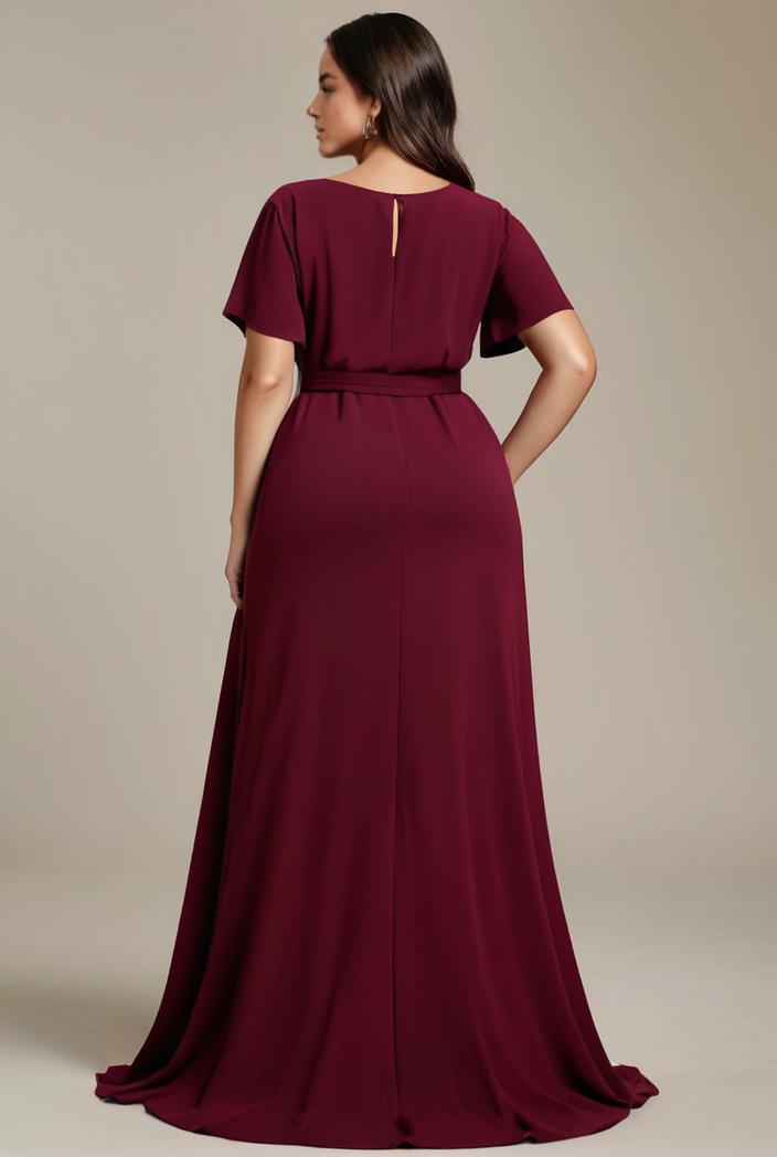 plus size simple chiffon pleated a line round neckline bridesmaid dress 121269