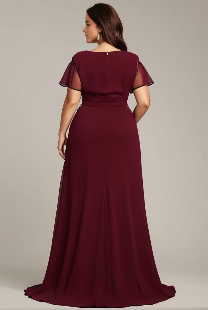 plus size simple chiffon pleated a line round neckline bridesmaid dress 121270