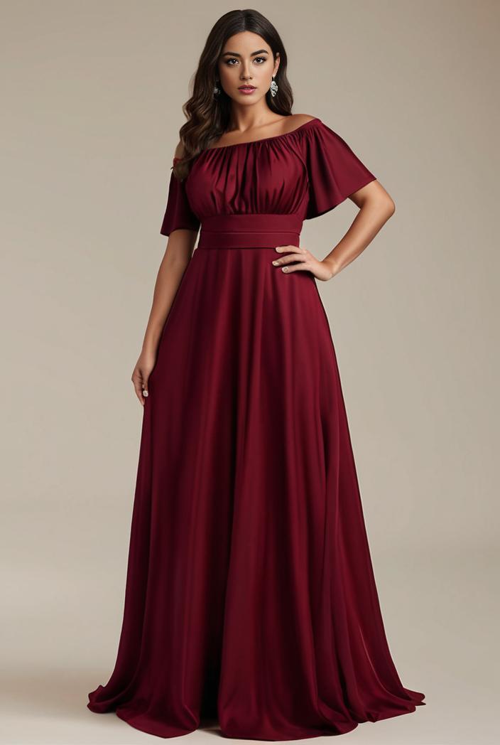 plus size simple chiffon pleated a line round neckline bridesmaid dress 121271