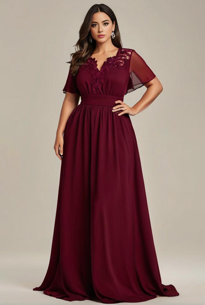 plus size simple chiffon pleated a line round neckline bridesmaid dress 121272