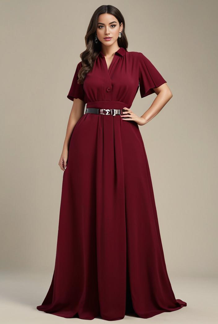 plus size simple chiffon pleated a line round neckline bridesmaid dress 121273