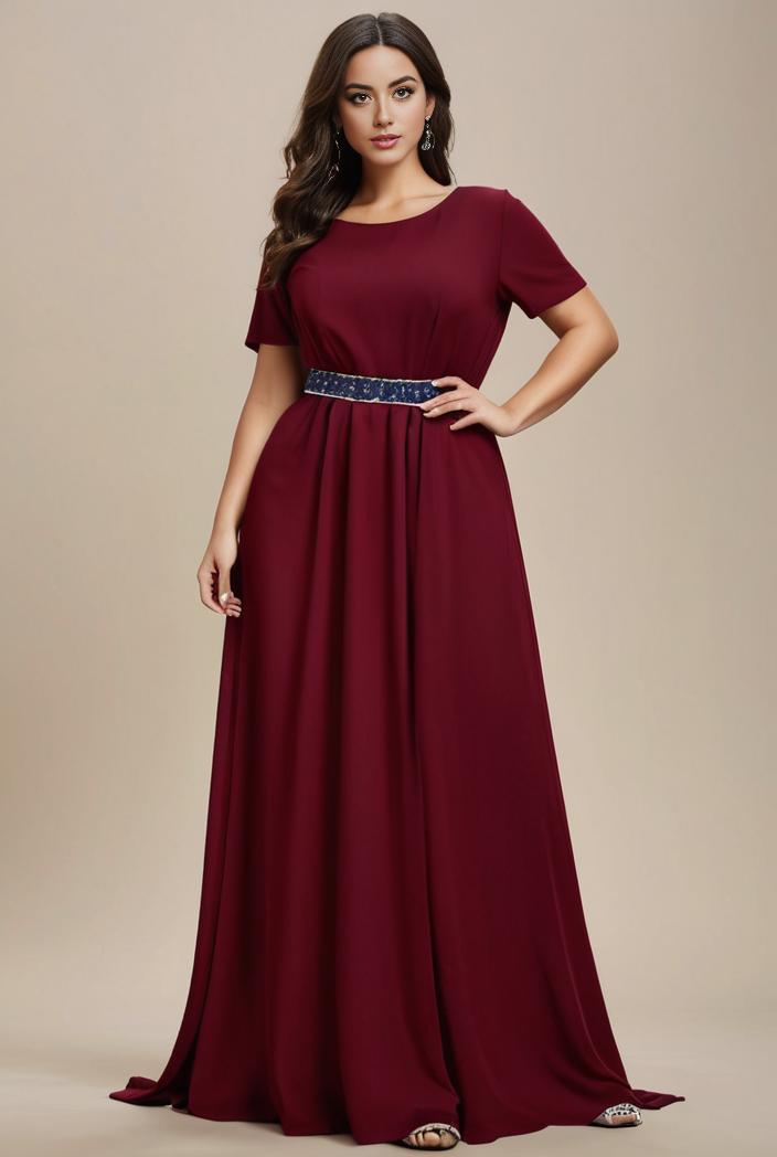 plus size simple chiffon pleated a line round neckline bridesmaid dress 121275