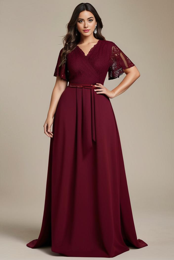 plus size simple chiffon pleated a line round neckline bridesmaid dress 121277