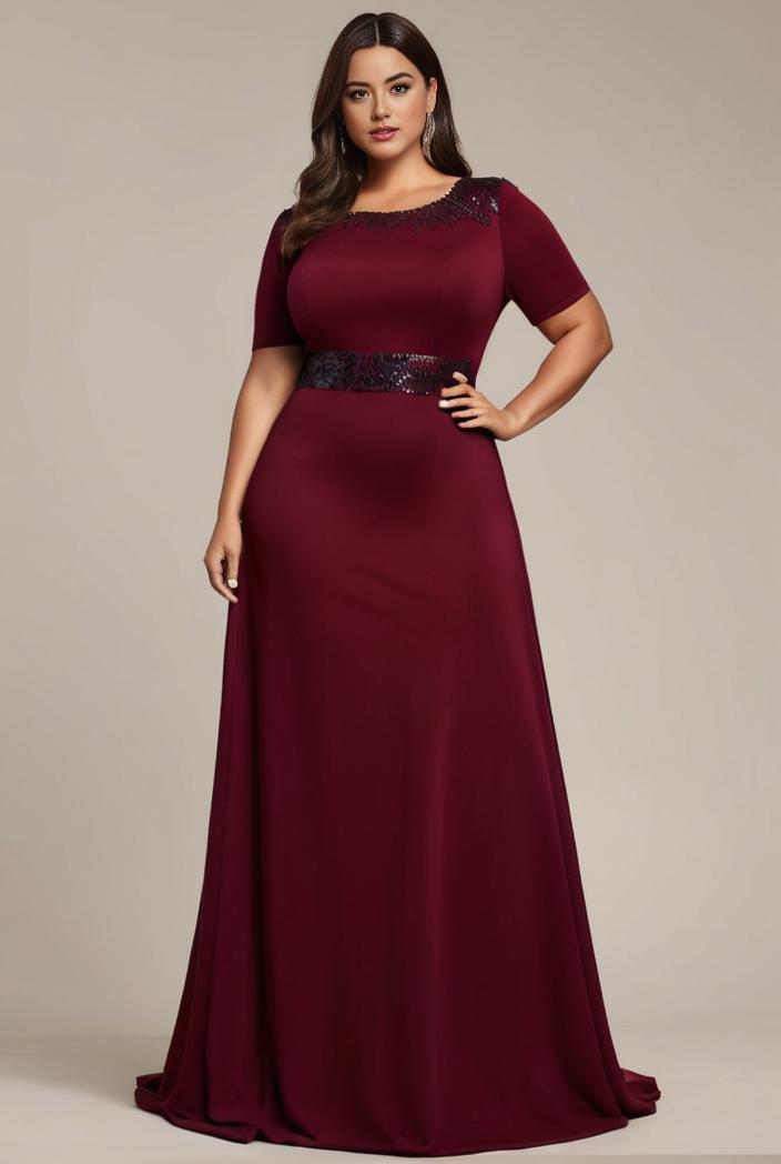 plus size simple chiffon pleated a line round neckline bridesmaid dress 121278