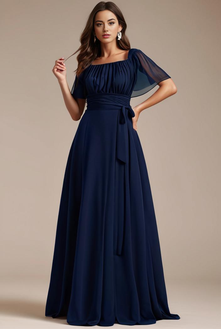plus size simple chiffon pleated a line round neckline bridesmaid dress 121279