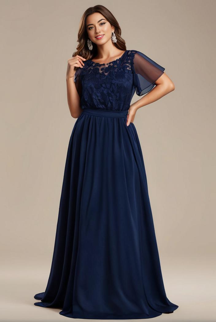 plus size simple chiffon pleated a line round neckline bridesmaid dress 121280