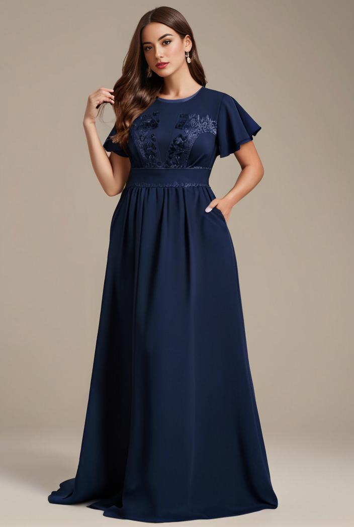 plus size simple chiffon pleated a line round neckline bridesmaid dress 121281