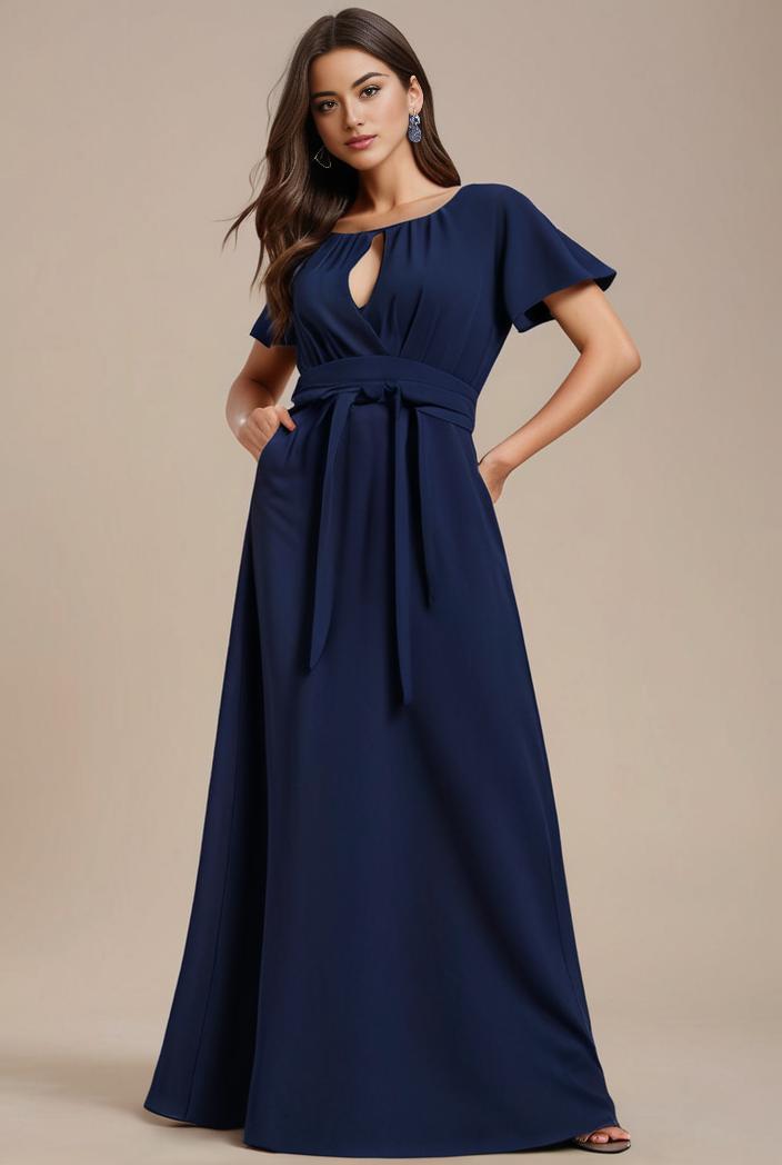 plus size simple chiffon pleated a line round neckline bridesmaid dress 121283