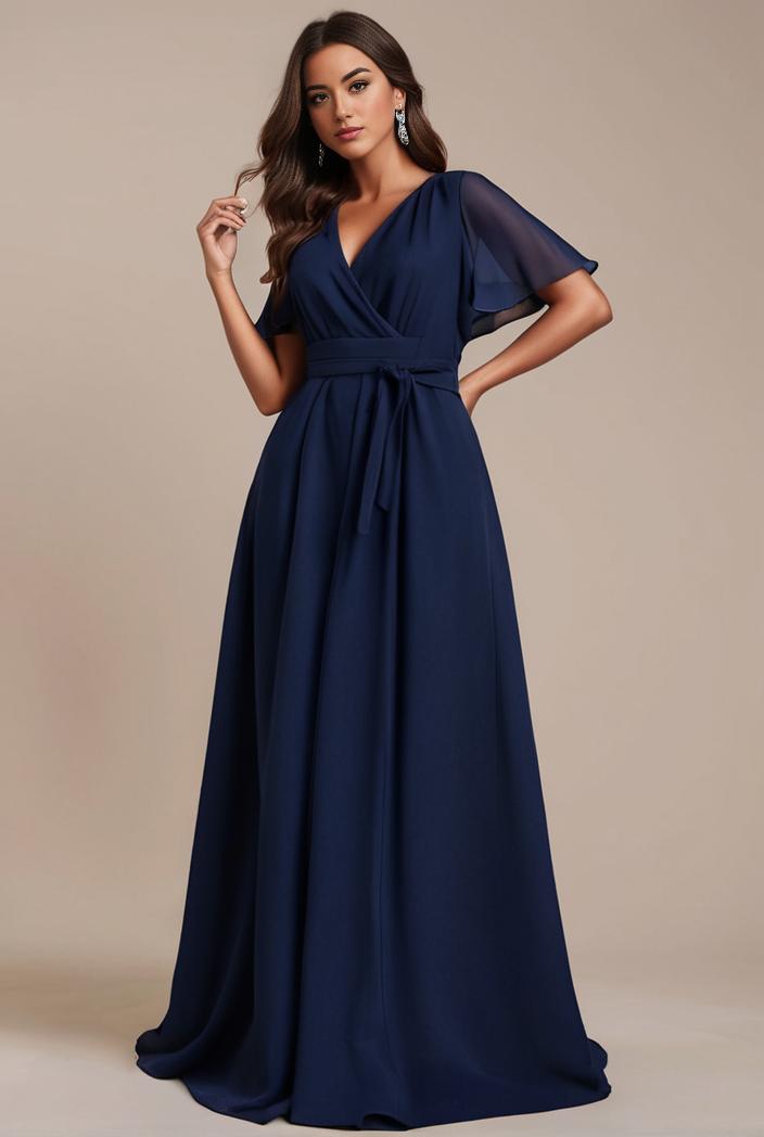 plus size simple chiffon pleated a line round neckline bridesmaid dress 121284