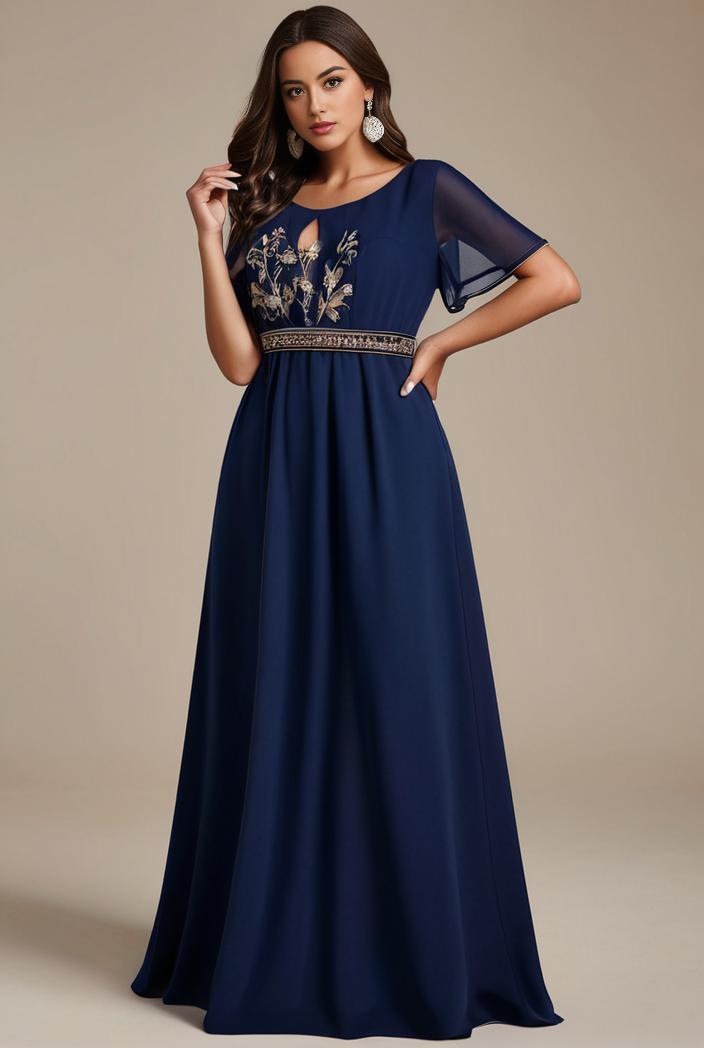 plus size simple chiffon pleated a line round neckline bridesmaid dress 121285