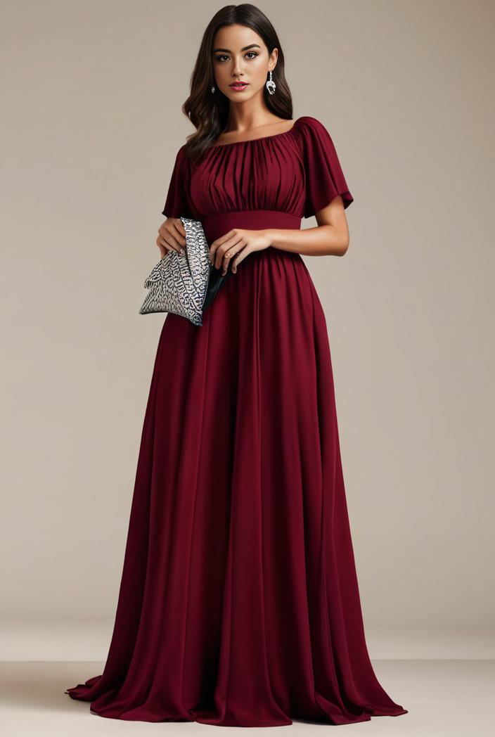 plus size simple chiffon pleated a line round neckline bridesmaid dress 121287