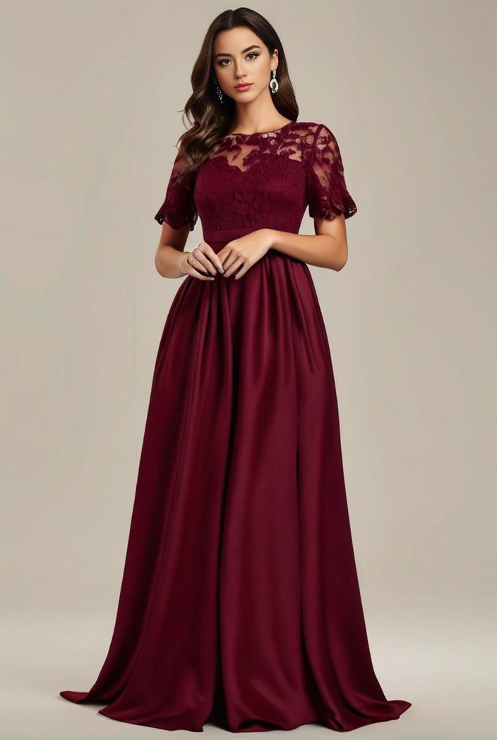 plus size simple chiffon pleated a line round neckline bridesmaid dress 121289