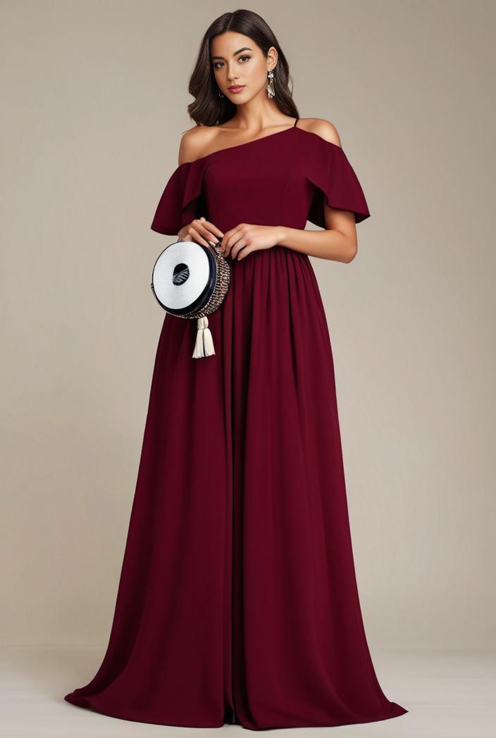 plus size simple chiffon pleated a line round neckline bridesmaid dress 121291