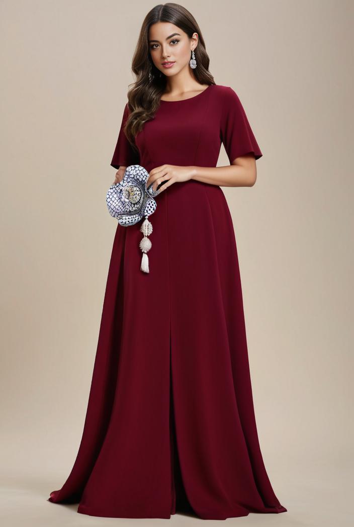 plus size simple chiffon pleated a line round neckline bridesmaid dress 121292