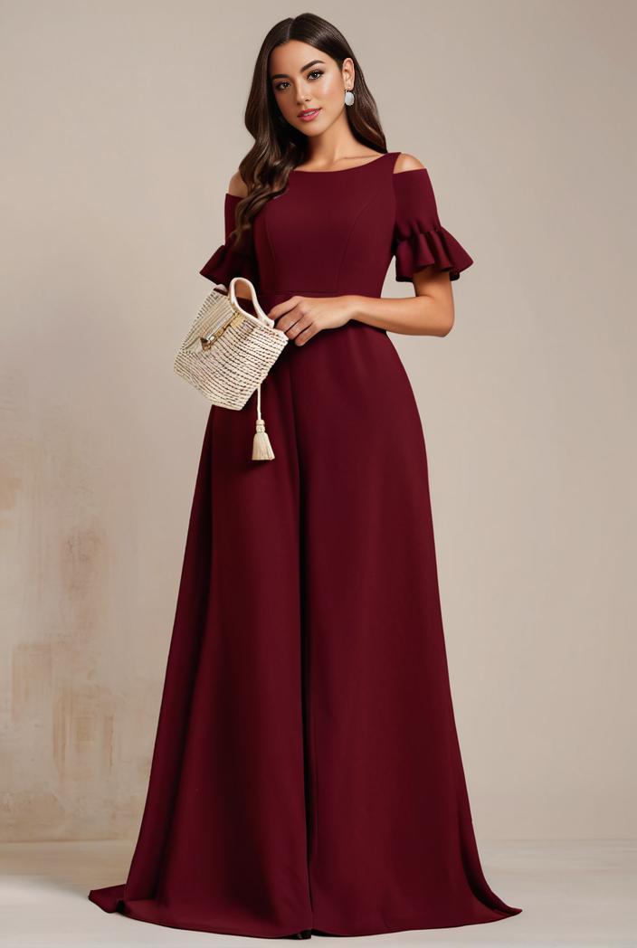 plus size simple chiffon pleated a line round neckline bridesmaid dress 121293