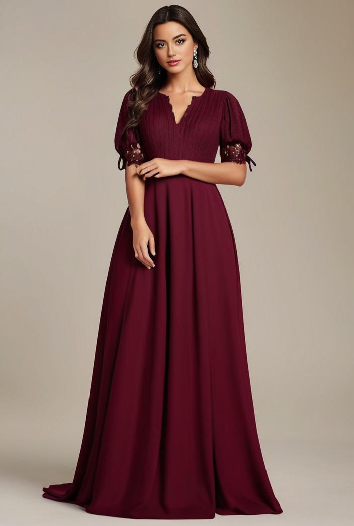 plus size simple chiffon pleated a line round neckline bridesmaid dress 121294
