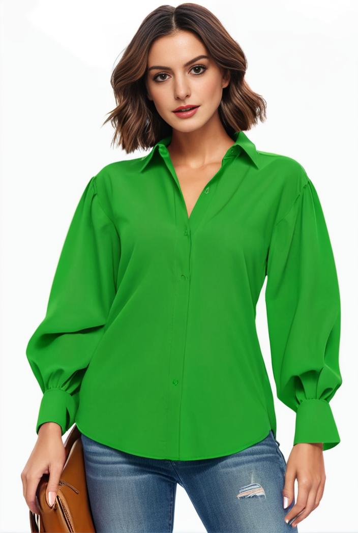 plus size casual blouse women s plus solid button up lantern sleeve turn down collar nipped waist blouse 111187