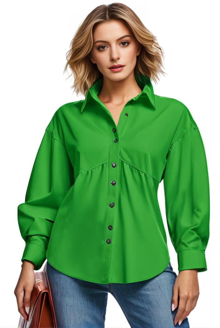 plus size casual blouse women s plus solid button up lantern sleeve turn down collar nipped waist blouse 111189