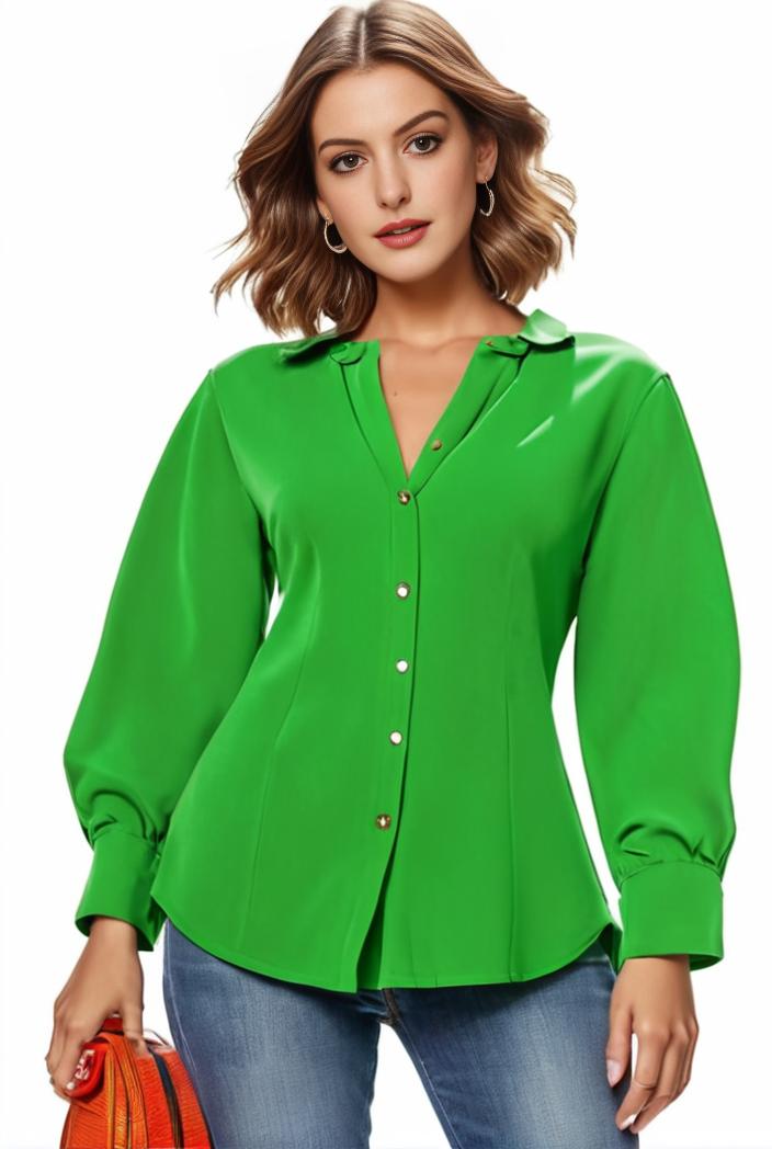 plus size casual blouse women s plus solid button up lantern sleeve turn down collar nipped waist blouse 111188