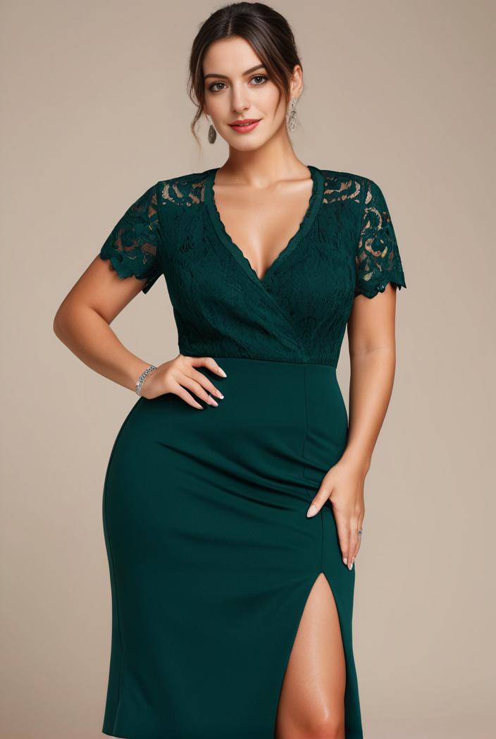 plus size front slit short sleeve with sequin mother of the bride dress 111891