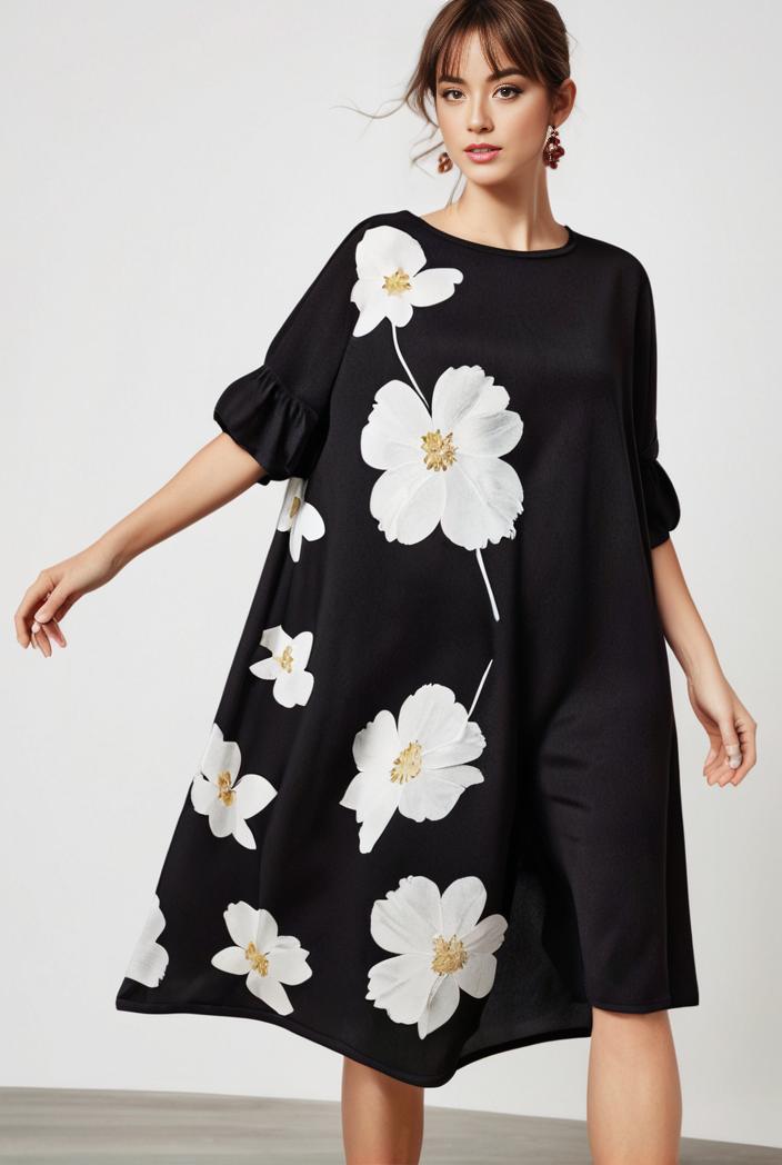 size curve dresses plus size loose elegant floral pattern stitching midi dress 124833