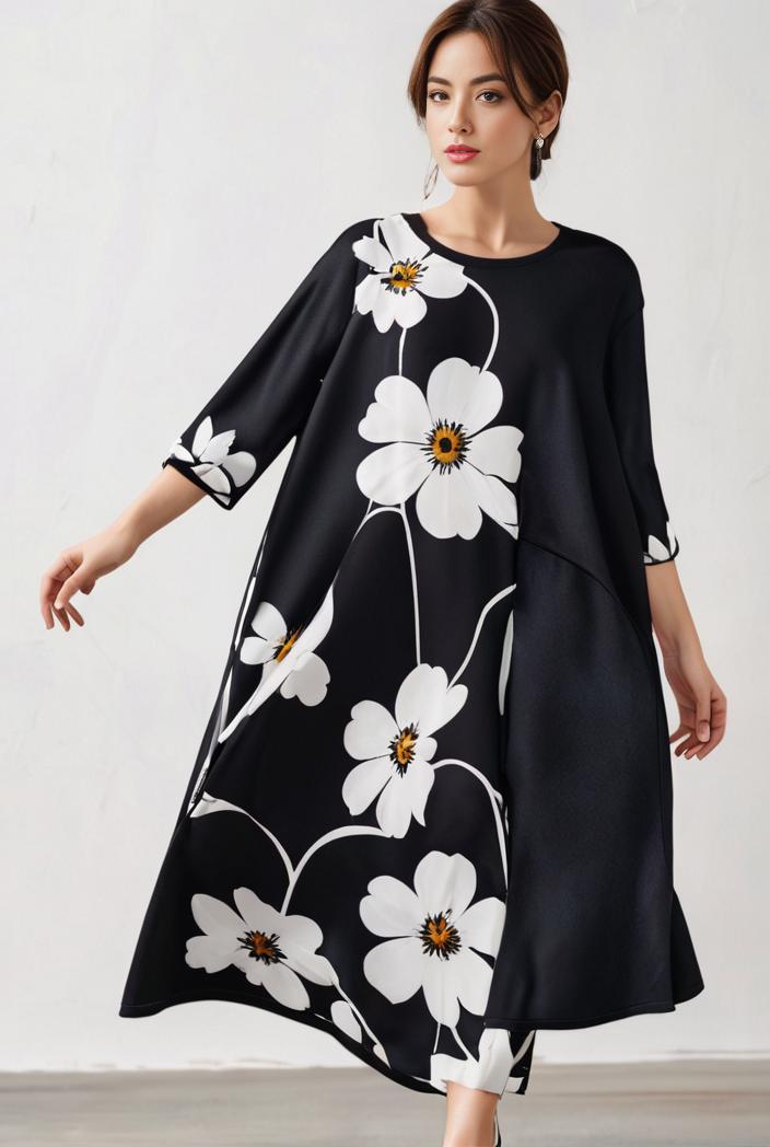 size curve dresses plus size loose elegant floral pattern stitching midi dress 124835