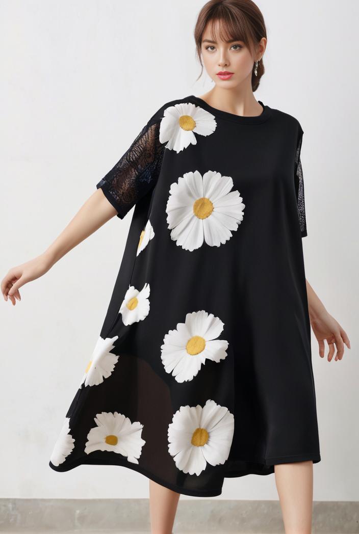 size curve dresses plus size loose elegant floral pattern stitching midi dress 124836