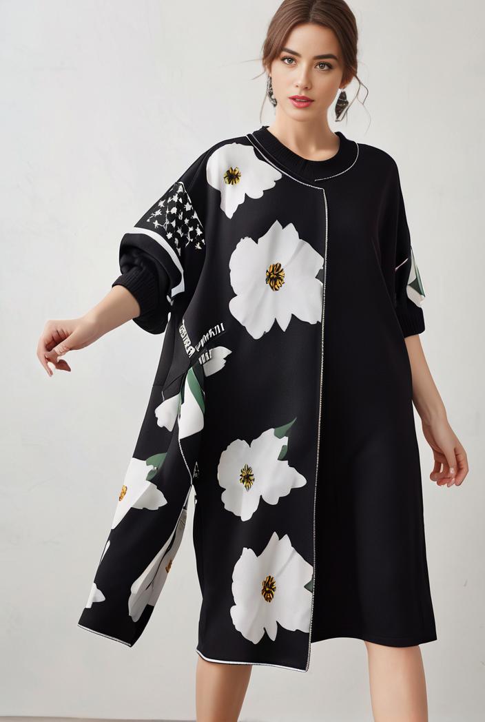 size curve dresses plus size loose elegant floral pattern stitching midi dress 124838