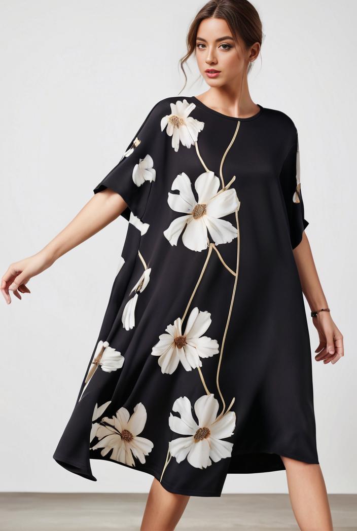 size curve dresses plus size loose elegant floral pattern stitching midi dress 124839
